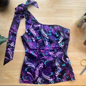 Vintage Y2K Guess One Shoulder Patterned Tie Top Medium